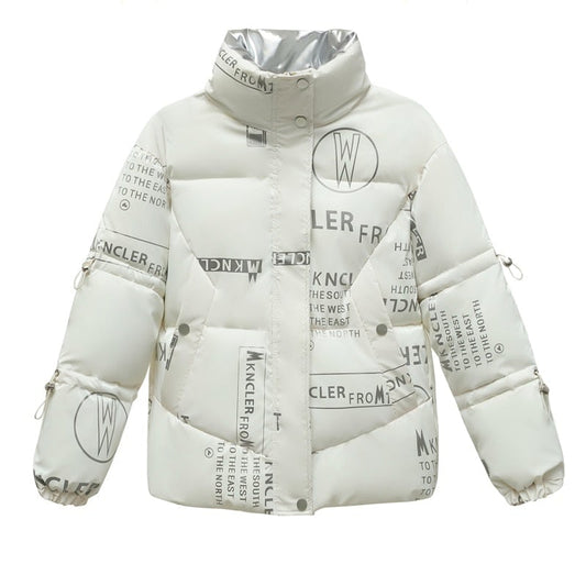 Damjacka Kort Quiltad Bomull Polyester med Hög Krage och Sidfickor-1