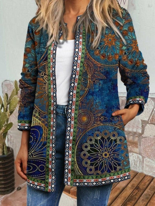 Dam Blazer Avslappnad LÄng Bomull Polyester-1