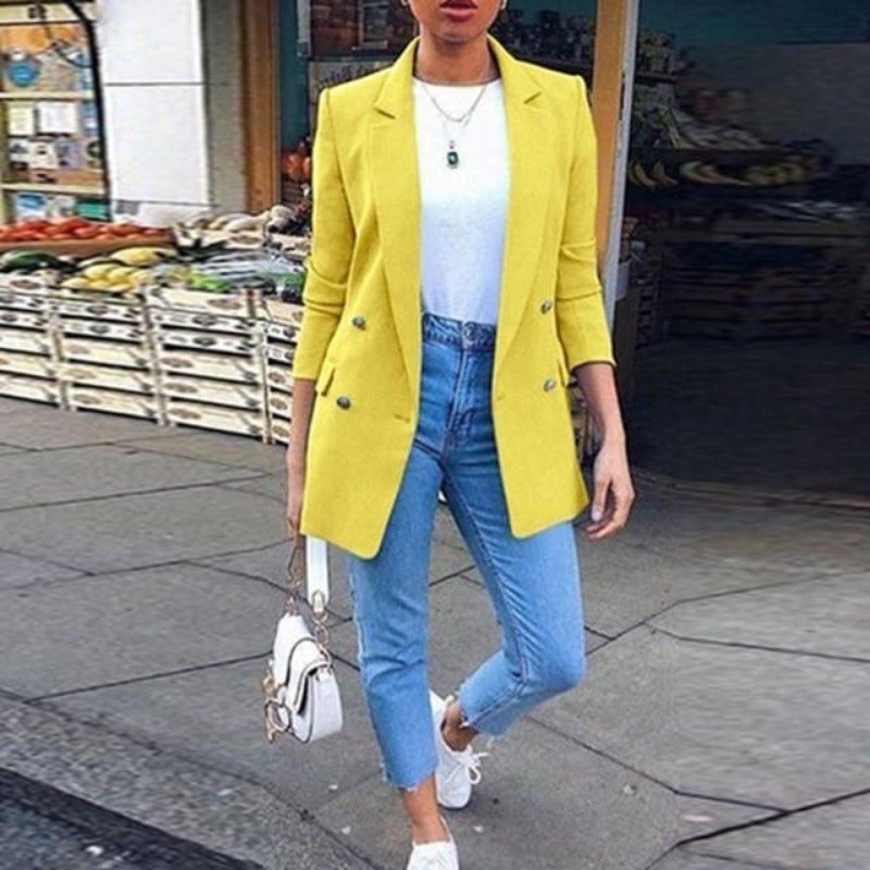 Dam Blazer Lång Midja Snitt Bomull Polyester-3