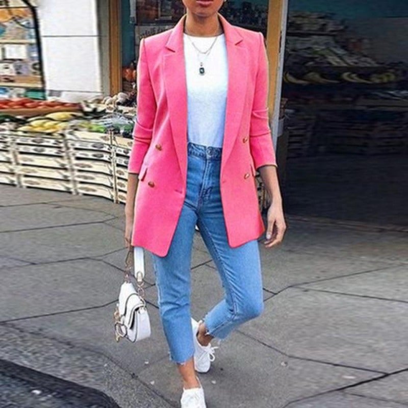 Dam Blazer Lång Midja Snitt Bomull Polyester-6