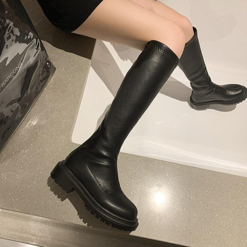 Fodrade Vinterstövlar Dam Trendig Eco Leather med Halkfri Sula och Blixtlås-3