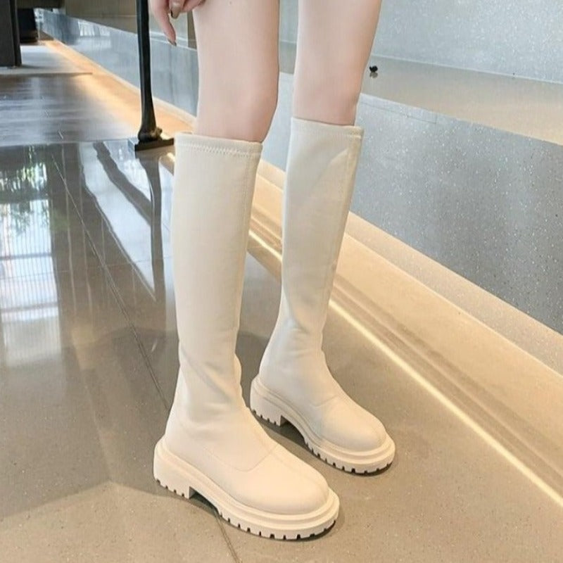 Fodrade Vinterstövlar Dam Trendig Eco Leather med Halkfri Sula och Blixtlås-4