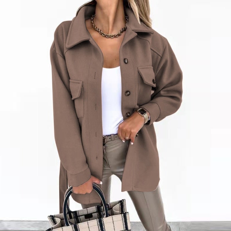 Dam Blazer Skjorta Av Hållbar Bomull Polyester Trendig Design-1