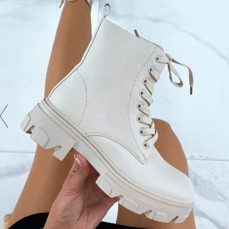 Dam Stövlar Spets-up Eco Leather med Snörning och Sido-Drogkedja-1