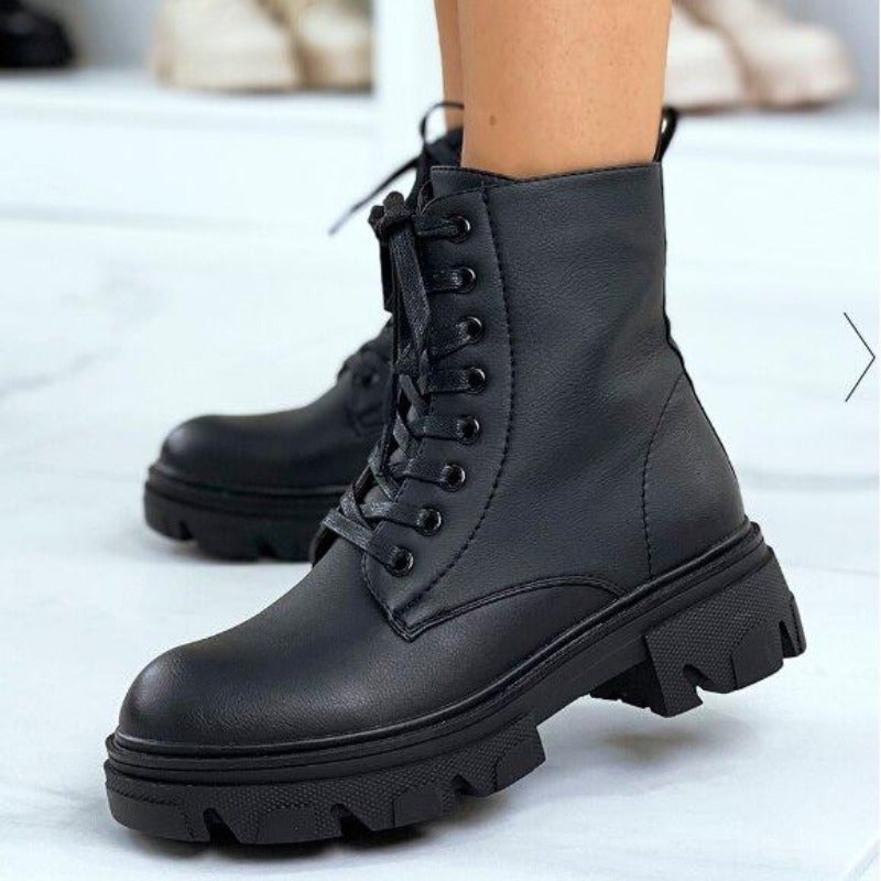 Dam Stövlar Spets-up Eco Leather med Snörning och Sido-Drogkedja-4