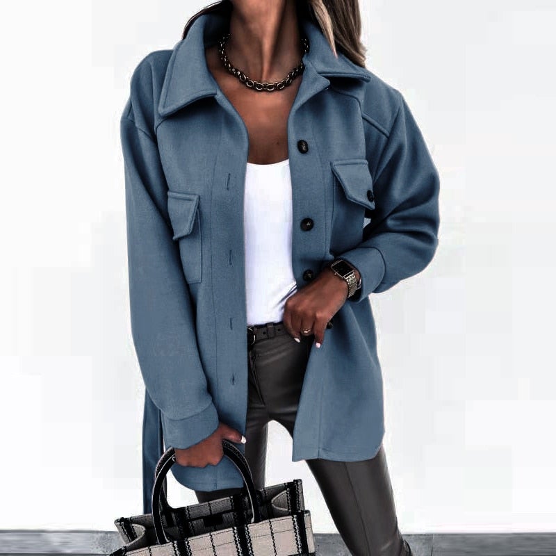 Dam Blazer Skjorta Av Hållbar Bomull Polyester Trendig Design-2