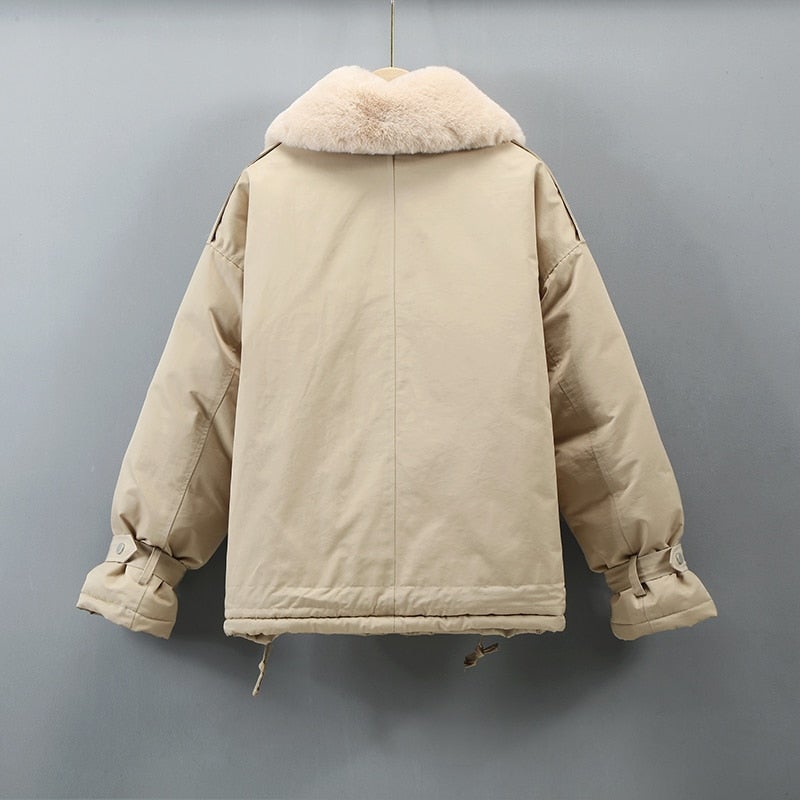 Damjacka Parka Avslappnad Syntetisk Päls Bomull Polyester-4