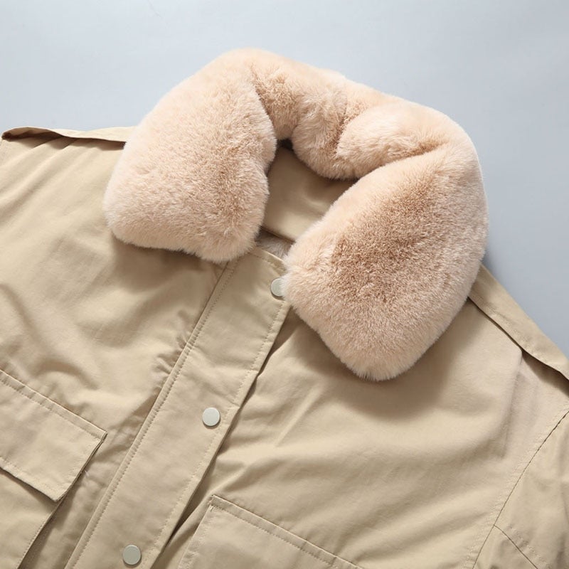 Damjacka Parka Avslappnad Syntetisk Päls Bomull Polyester-5