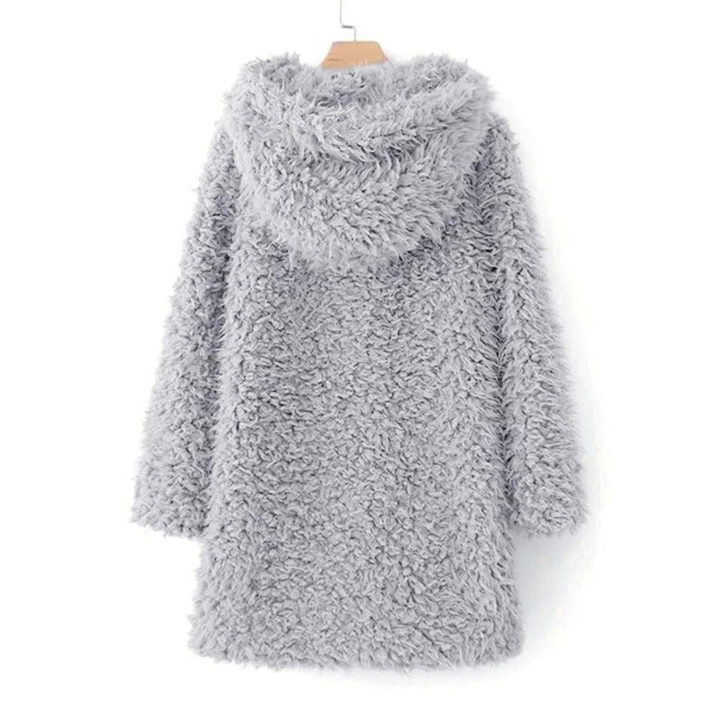 Dam Vinterrock Teddy Fleece med Huva Elegant Midja-4