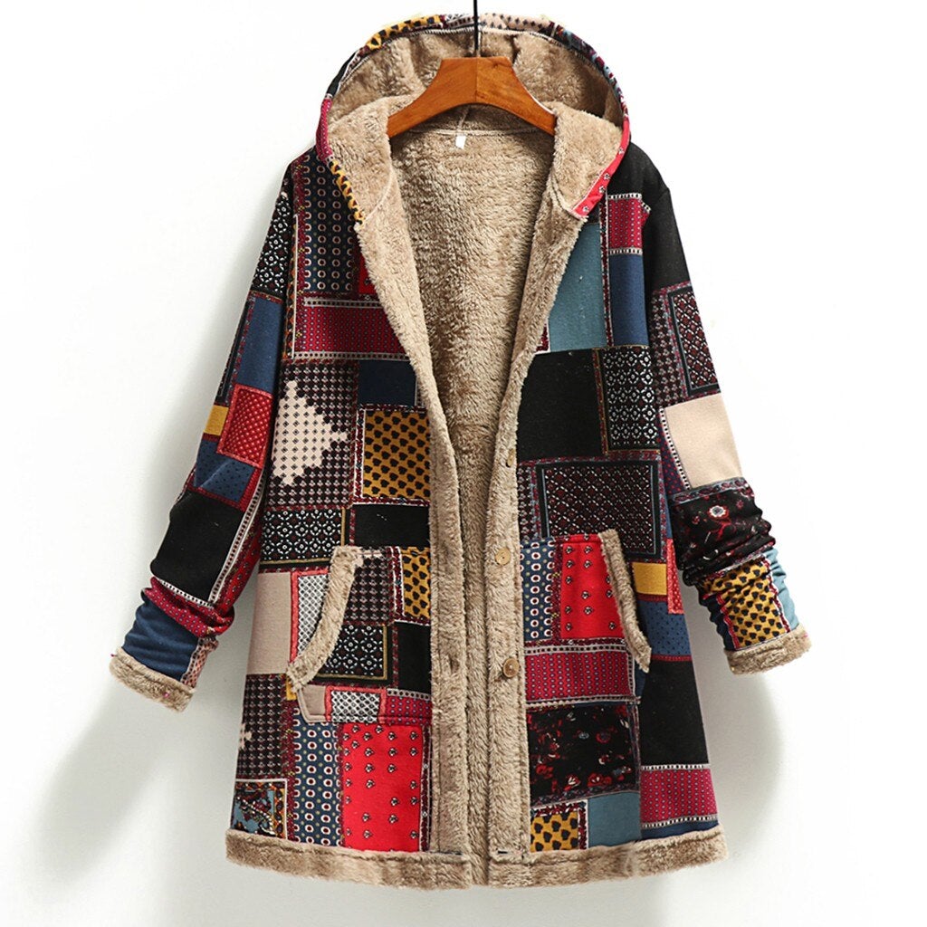 Kort Dunjacka Dam Vintage Design Polyester med Stor Huva-1