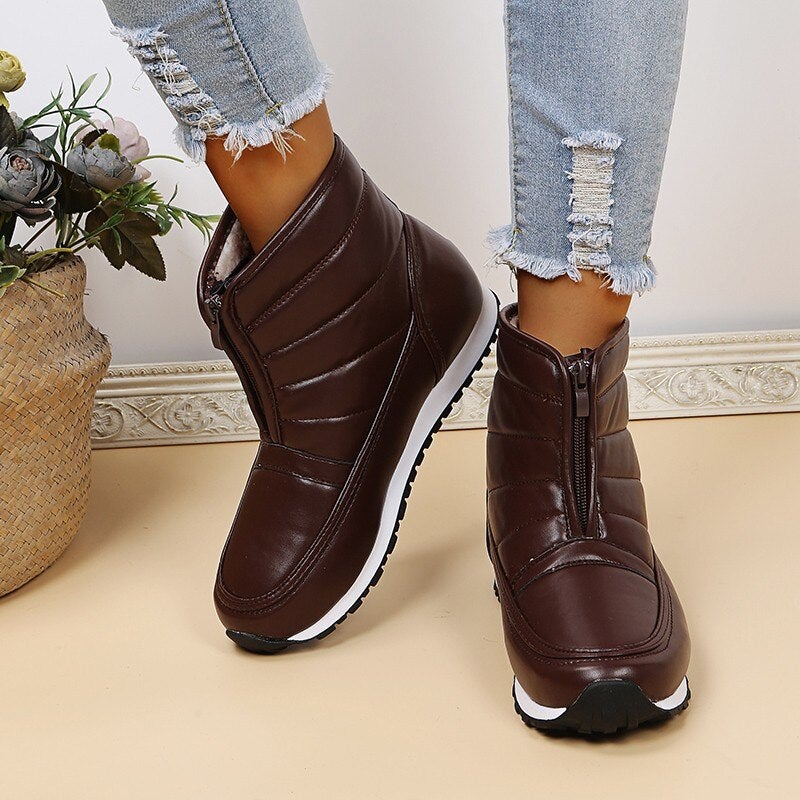 Dam Sportiga Stövlar i Eco Läder med Dragkedja och Mjukt Foder-3