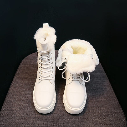 Dam Schnürboots Eco-Läder Plyschfoder Blockhæl-1