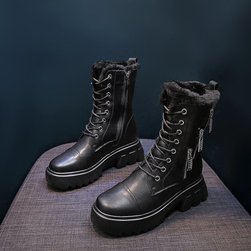 Variant image for Dam Schnürboots Eco-Läder Plyschfoder Blockhæl-7