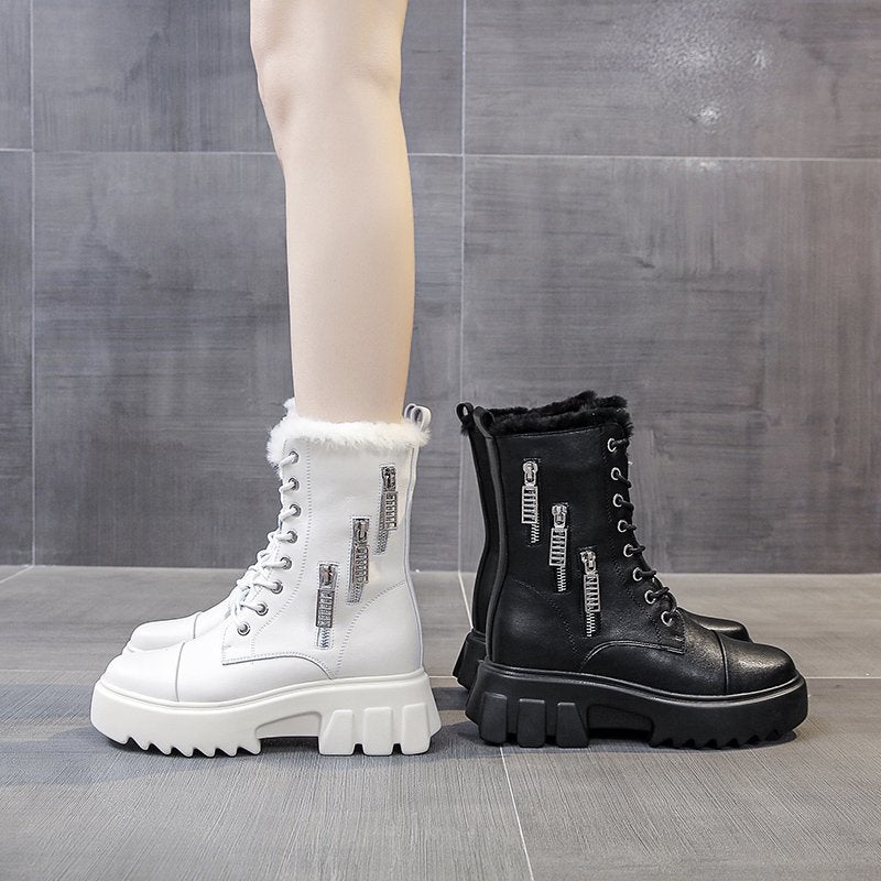 Dam Schnürboots Eco-Läder Plyschfoder Blockhæl-2