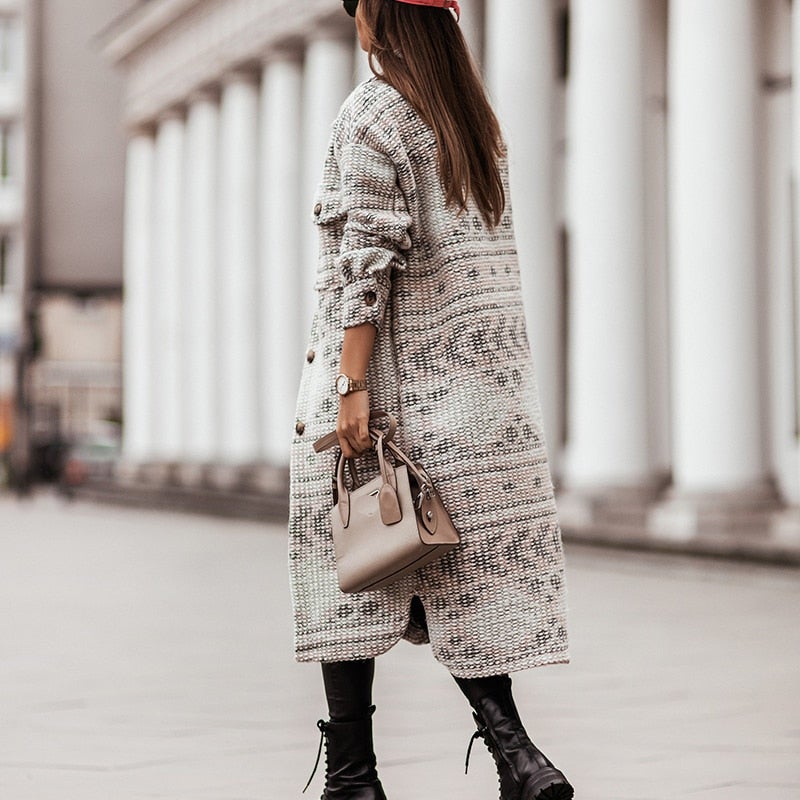 Dam Kappa Lång Casual Bomull Polyester med Bröstfickor-4