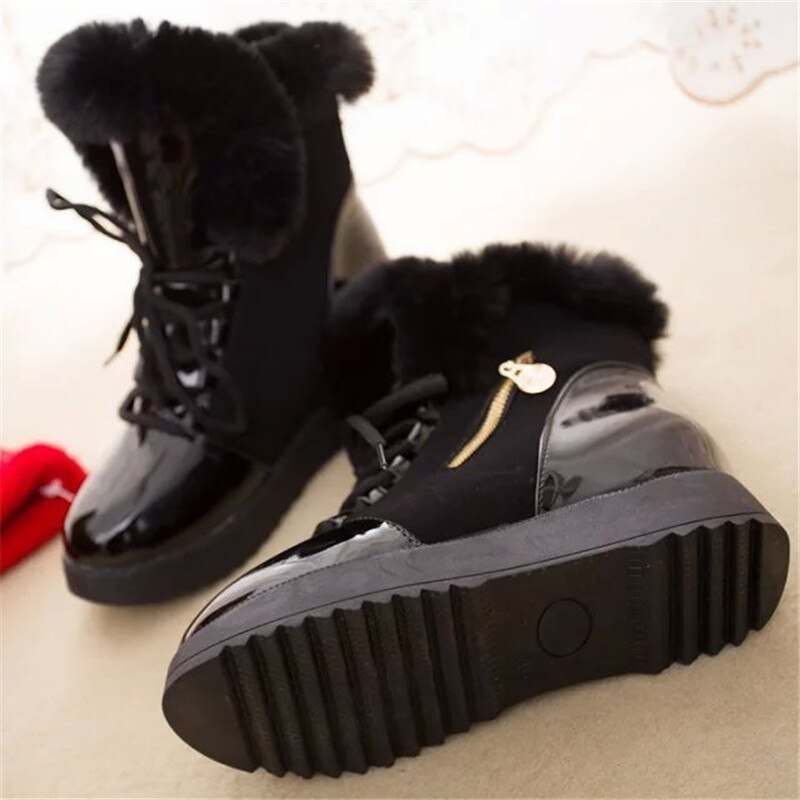 Dam Sneakers Platå Syntetiskt Läder Med Pälskrage-4