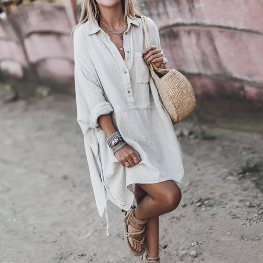 Dam Klänning Boho Stil Lätt Linné-1