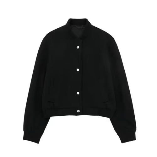 Kvinna Kort Bomberjacka Retro Ull-1