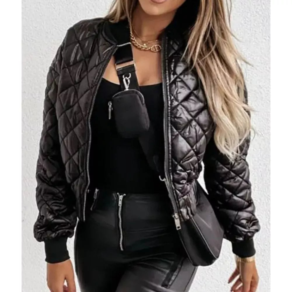 Damjacka Quiltad Bomber 100% Polyester med Ribbade Manschetter-2