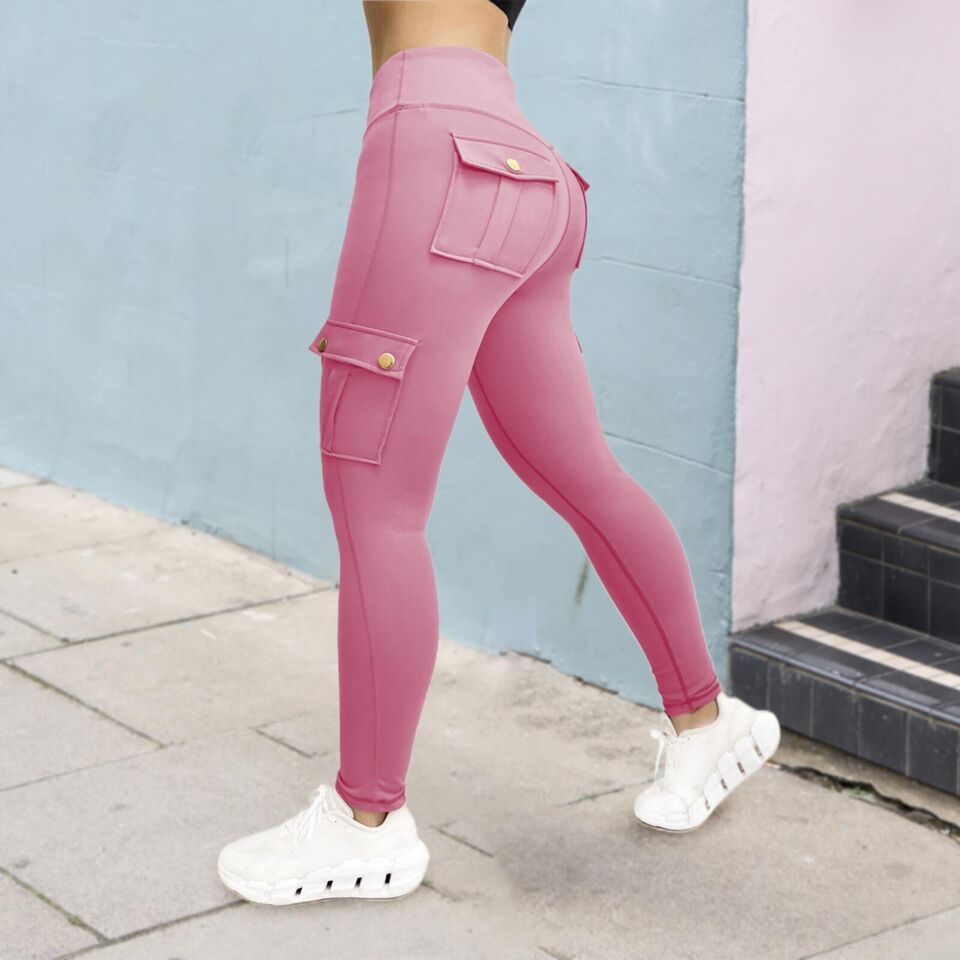 Dam Sportleggings Hög Midja med Väskor och Trendig Design-4