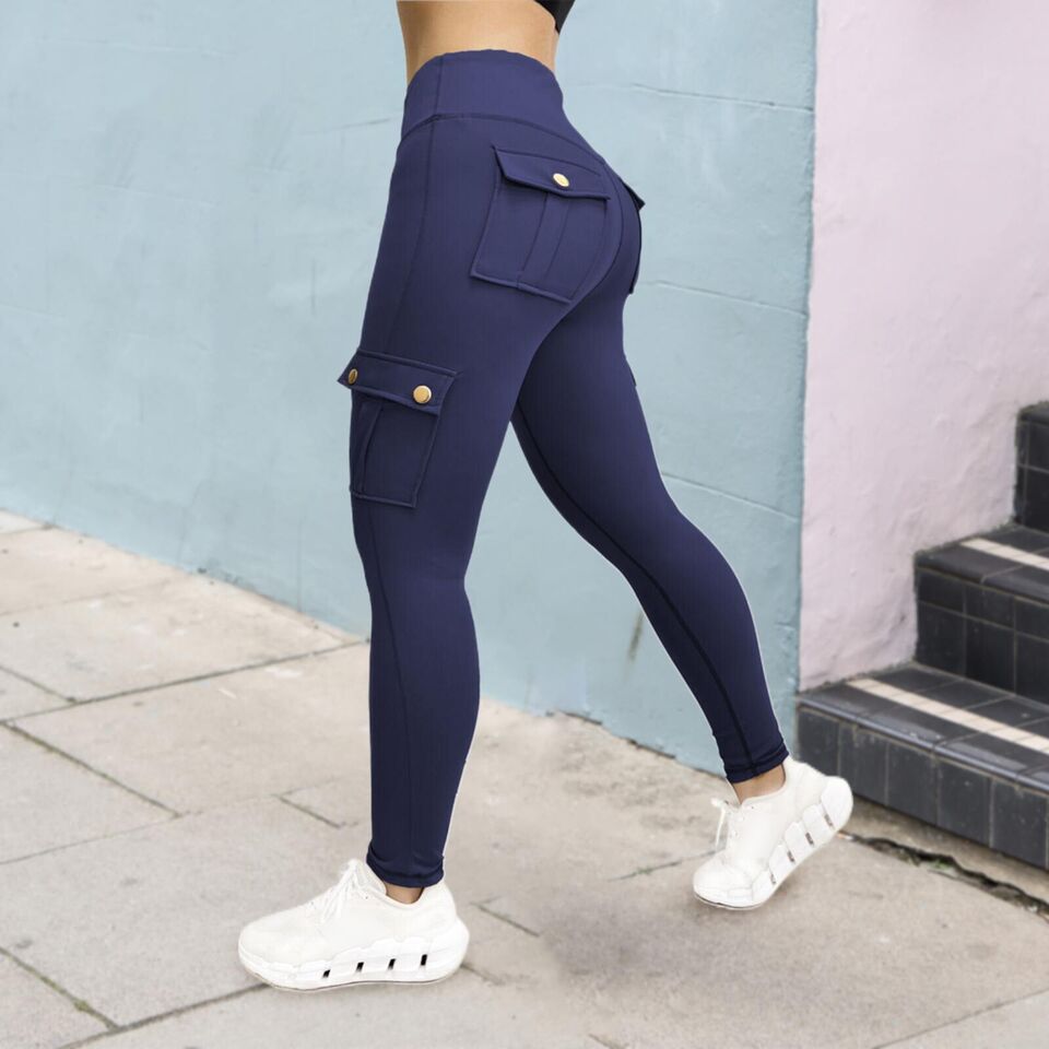 Dam Sportleggings Hög Midja med Väskor och Trendig Design-5