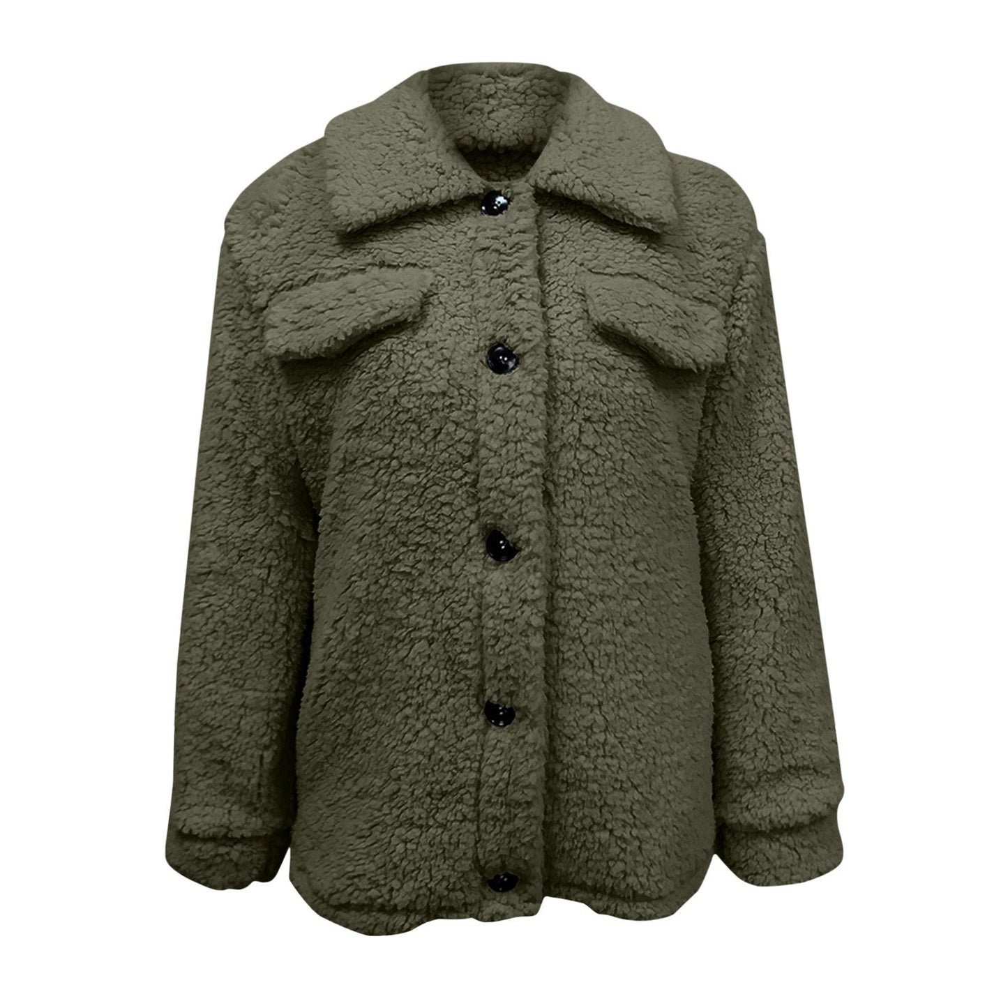 Lång Teddyjacka Dam i Mjuk Fleece – Trendig Design för Kalla Dagar, Avslappnat Snitt 2