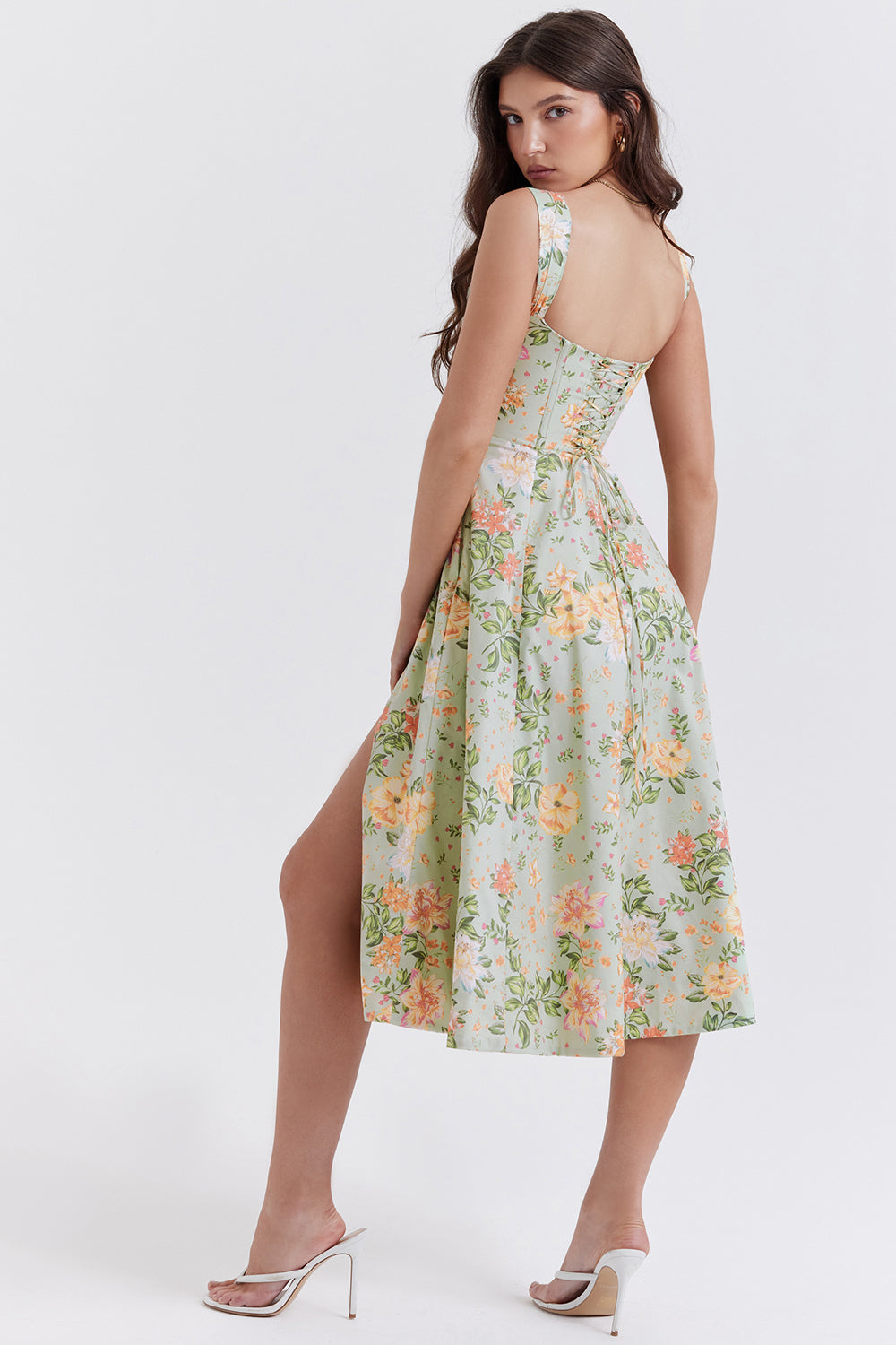 Midi Klänning med Blommönster i Polyester – Elegant och Bekväm Passform för Sommarens Festligheter 3