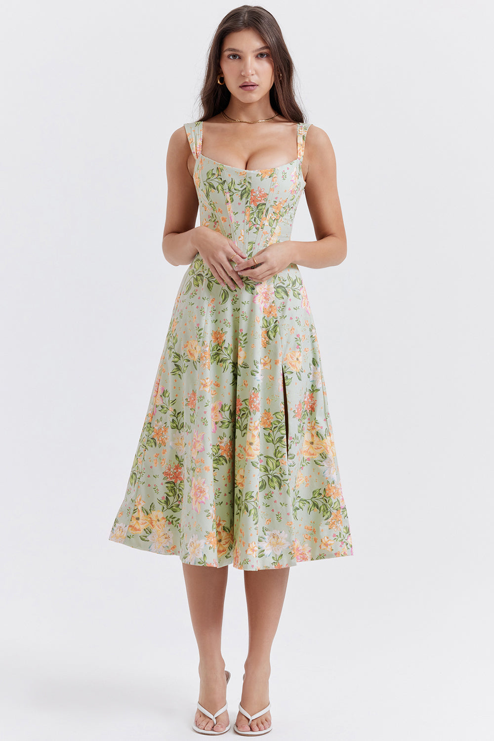 Midi Klänning med Blommönster i Polyester – Elegant och Bekväm Passform för Sommarens Festligheter 1