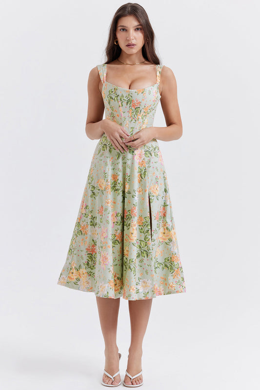 Kvinnors Midi Klänning Blommönster Polyester Elegant-1