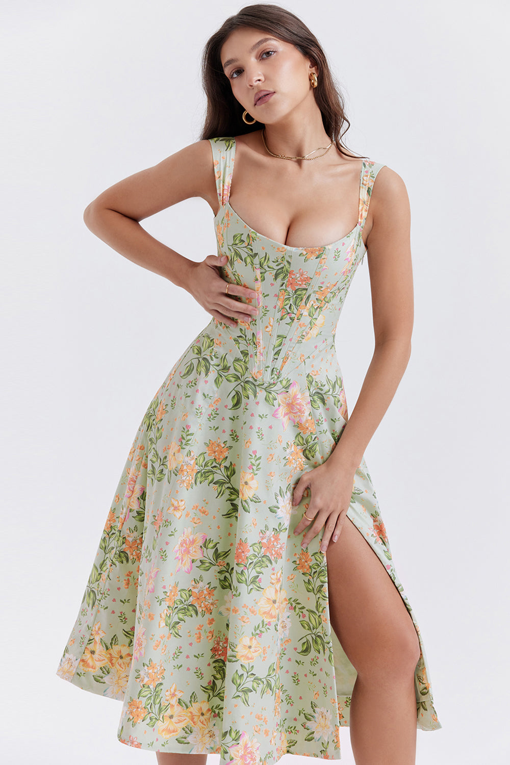 Midi Klänning med Blommönster i Polyester – Elegant och Bekväm Passform för Sommarens Festligheter 2