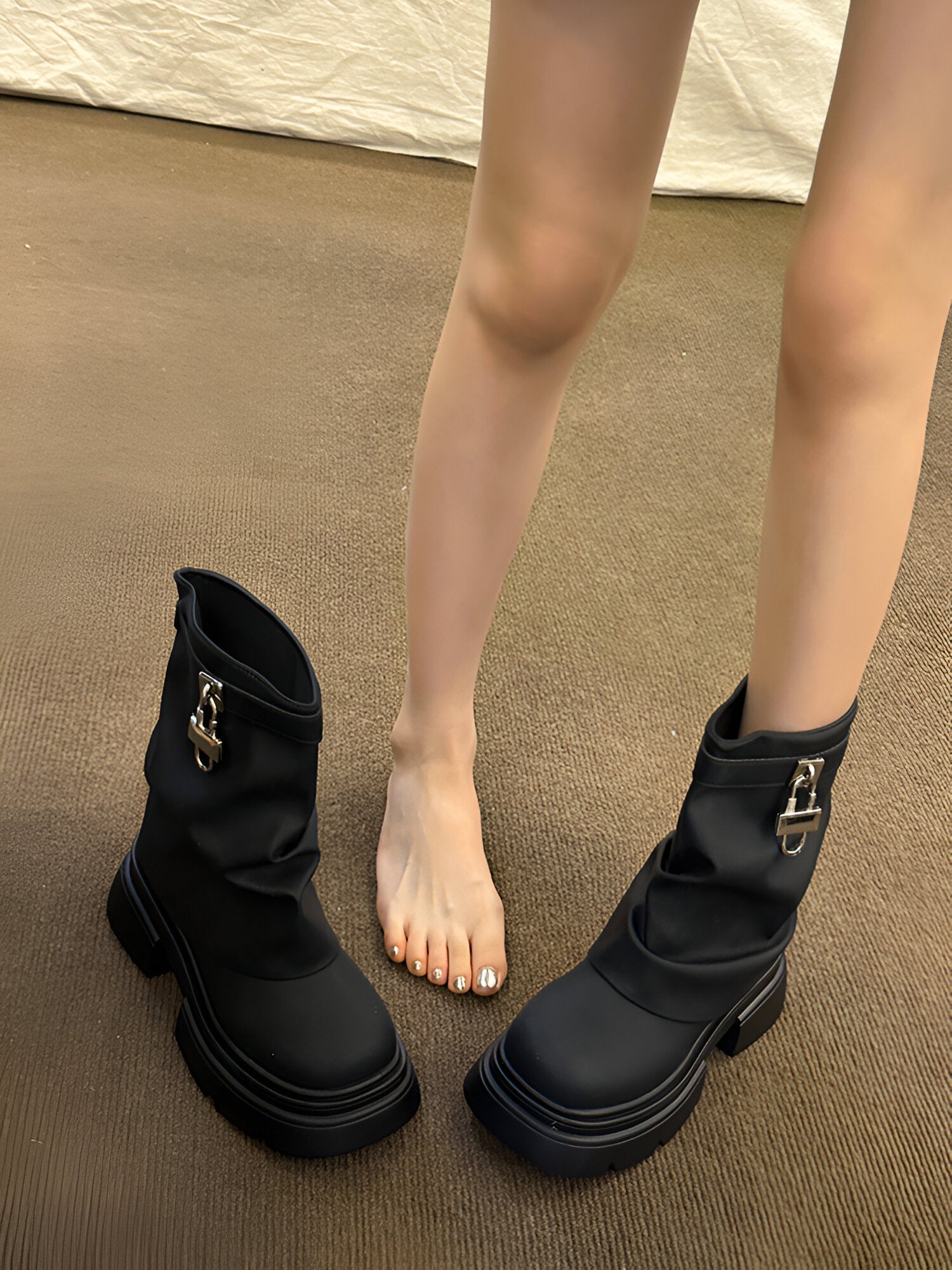 Dam Stövlar Höga Stiletthäl Syntetiskt Läder med Plattform-6