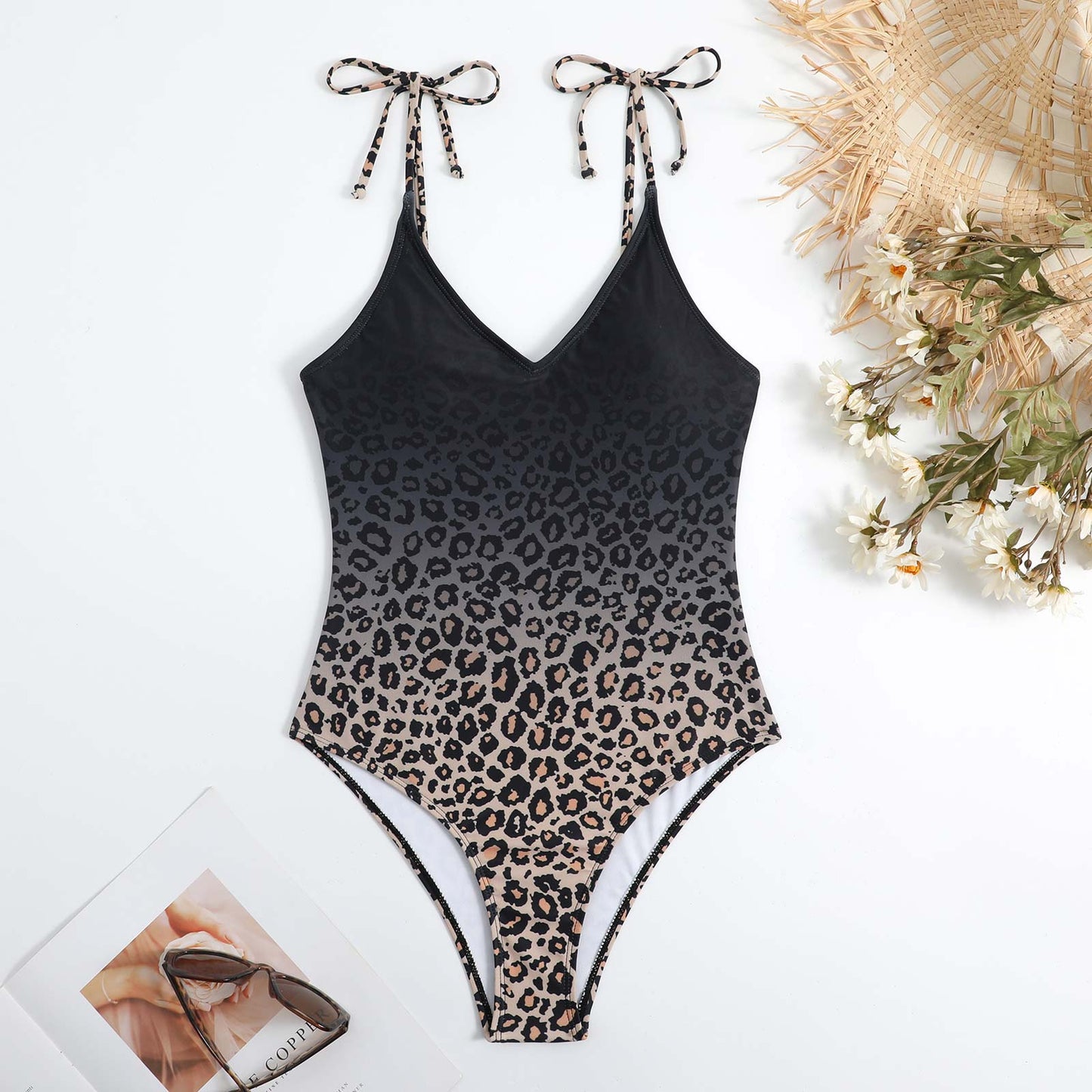 Baddräkt Dam V-ringad Leopardmönster Polyester-3