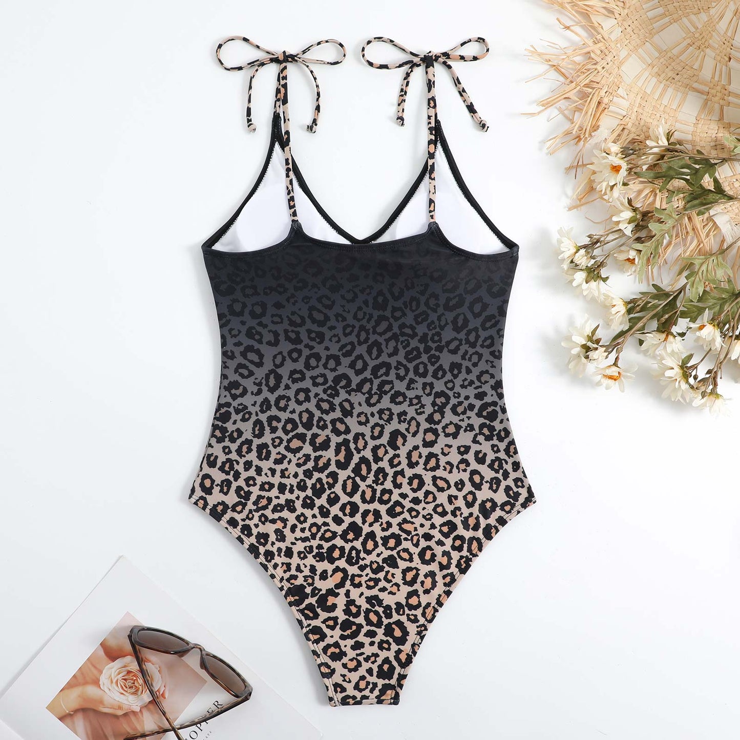 Baddräkt Dam V-ringad Leopardmönster Polyester-4