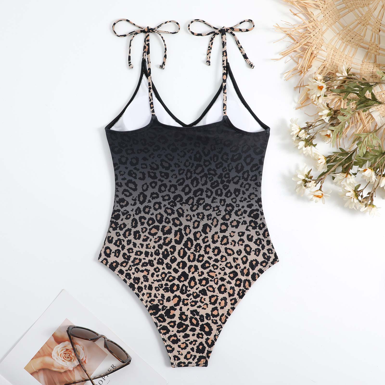 Baddräkt Dam V-ringad Leopardmönster Polyester-4