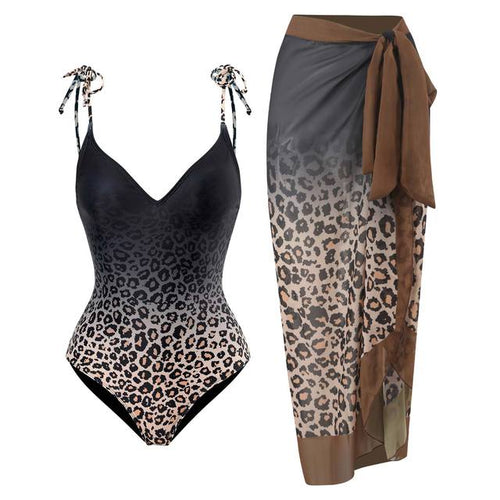 Baddräkt Dam V-ringad Leopardmönster Polyester-1
