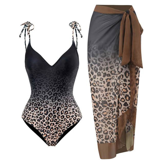Baddräkt Dam V-ringad Leopardmönster Polyester-1