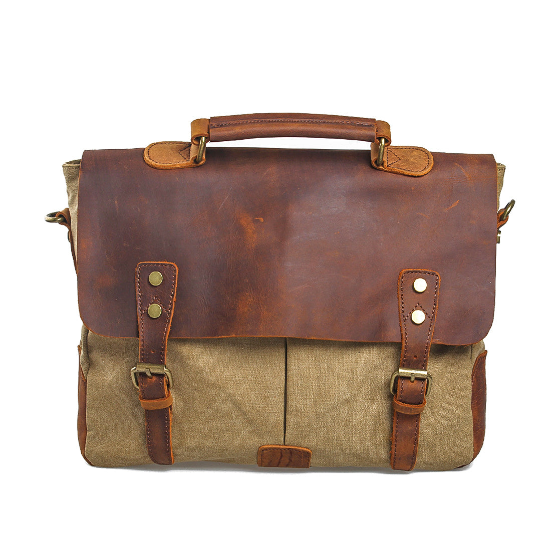 Variant image for Unisex Axelväska Vintage Bomull Canvas och Läder med Justerbar Axelrem-4