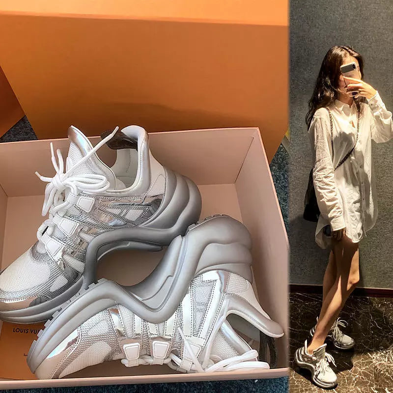 Dam Sneakers Sportiga PU-Läder för Komfort och Stil-4