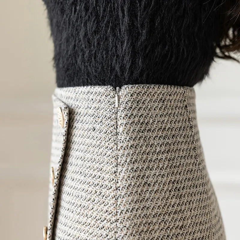 Kvinnors Minikjol Hög Midja Ull Klassisk Silhuett-4