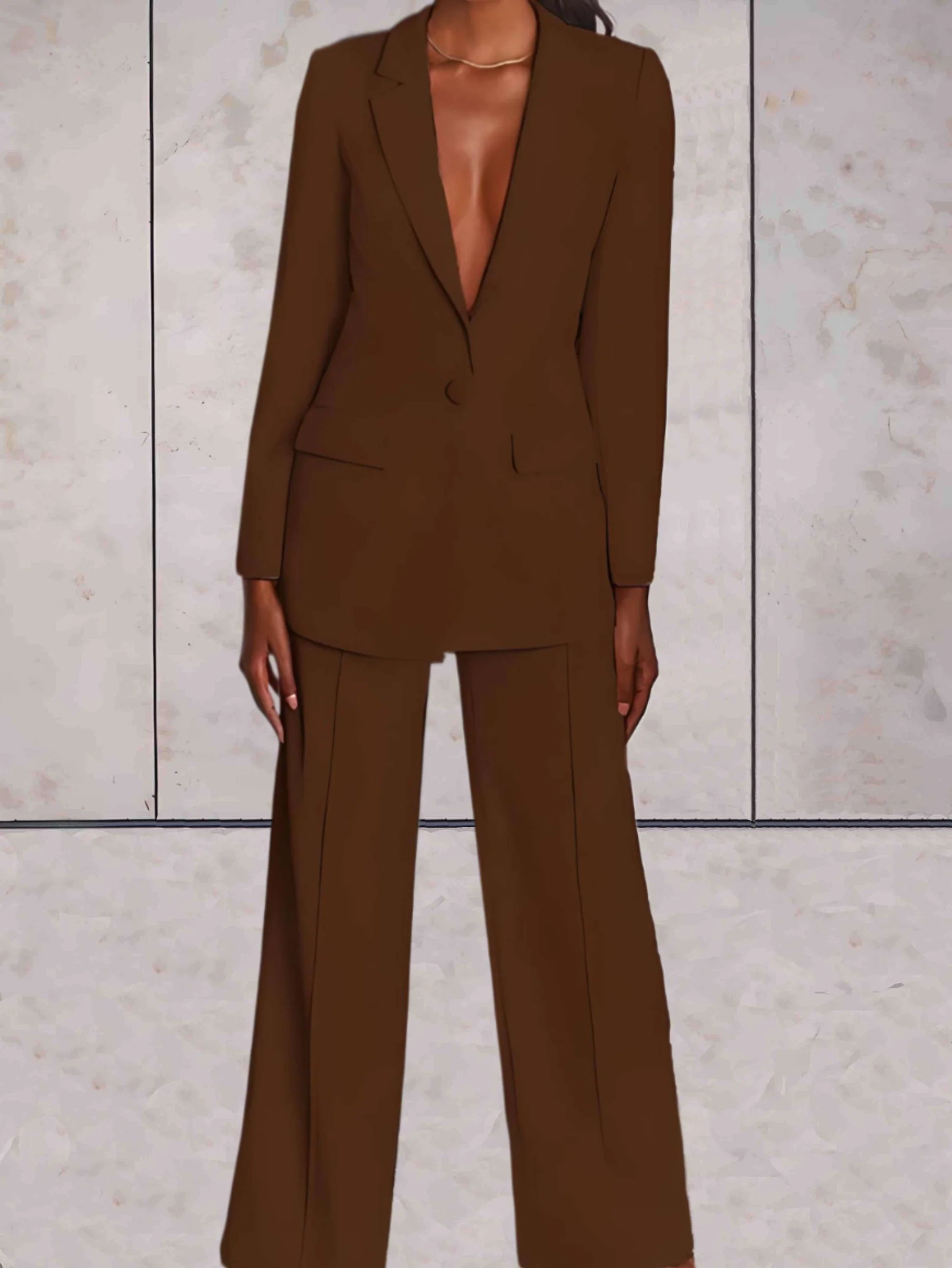 Dam Blazer och Byxor Klassisk Stil Polyester Elastan-4