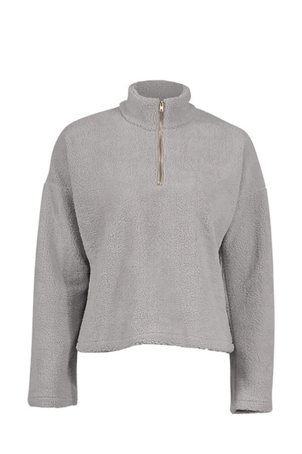 Dam Tröja Hög Krage Avslappnad Bomull och Polyester-5