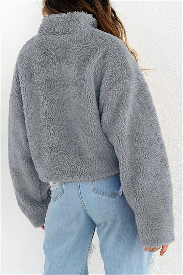 Dam Tröja Hög Krage Avslappnad Bomull och Polyester-3