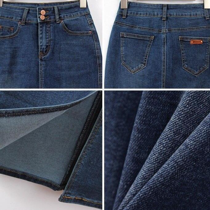 Dam Blyertskjol Denim med Fickor och Slits 4