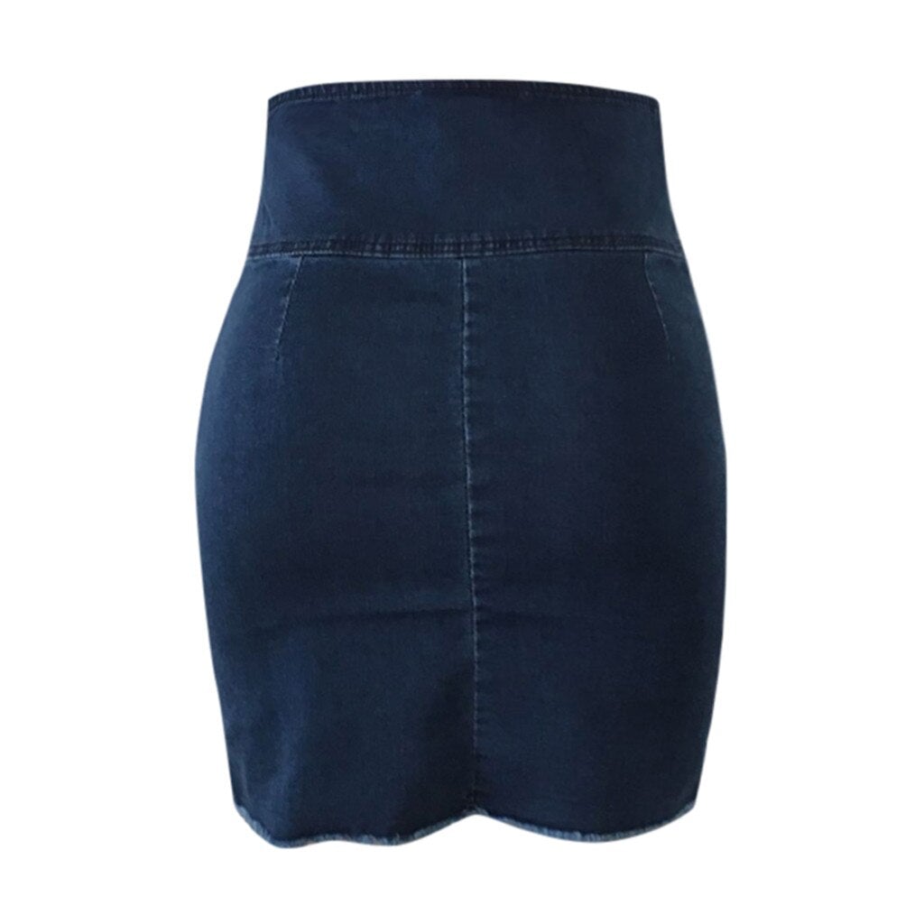 Dam Jeanskjol Hög Midja med Snörning i Jeansmaterial-2