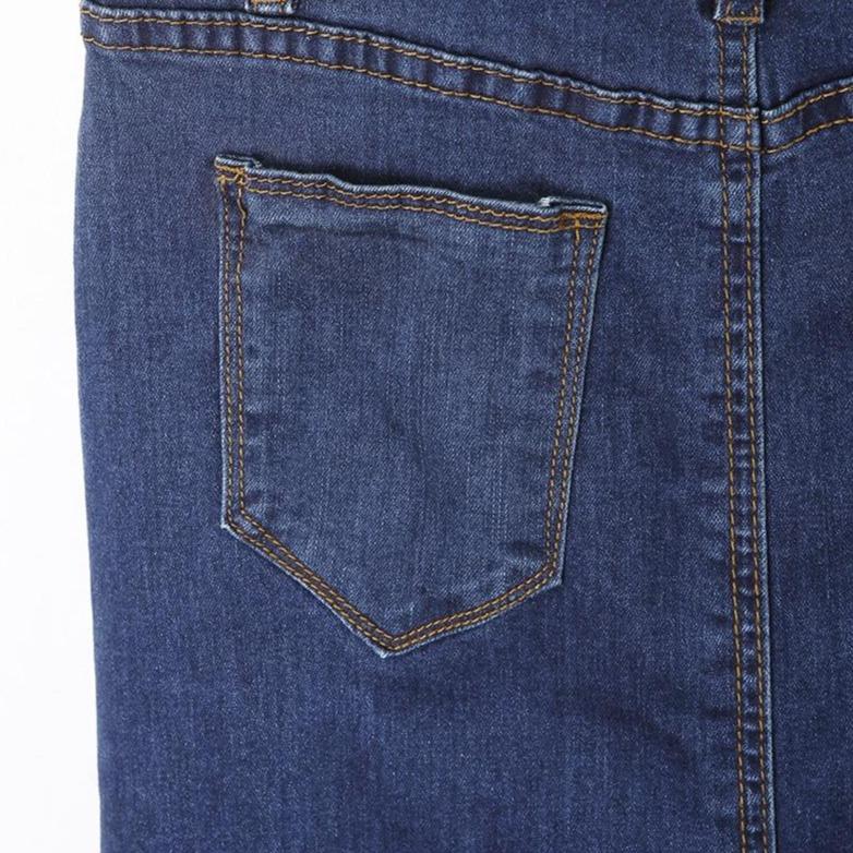 Dam Jeanskjol Midi Längd Blyertspenna Denim med Funktionella Fickor-5