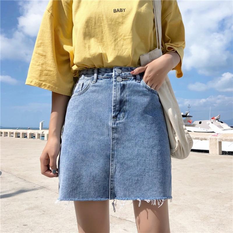 Kort Jeanskjol Dam A-Line Denim med Fransar – Klassisk Blå, Smickrande Passform och Praktiska Fickor 4