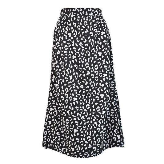Kvinna Midi Rock A-linjeformad Polyester Elastan Leopardmönster-1