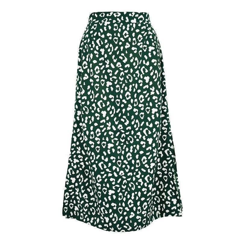 Kvinna Midi Rock A-linjeformad Polyester Elastan Leopardmönster-3