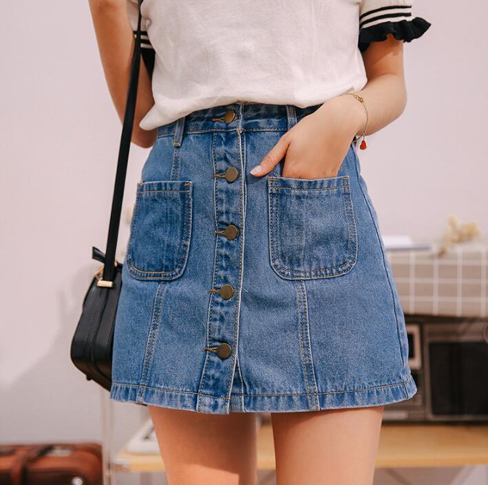 Kvinna Denim Minirock Trapezoidal Stil 1