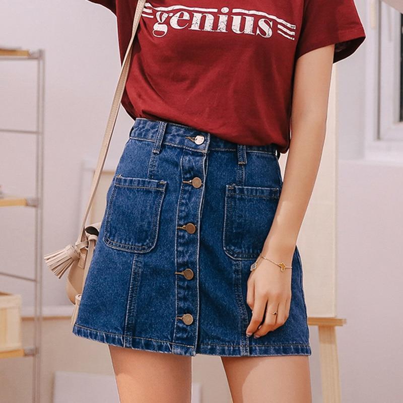 Kvinna Denim Minirock Trapezoidal Stil 2